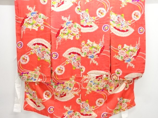 JAPANESE KIMONO / ANTIQUE KIMONO / SILK / MON KINSHA / FAN WITH FLOWER
